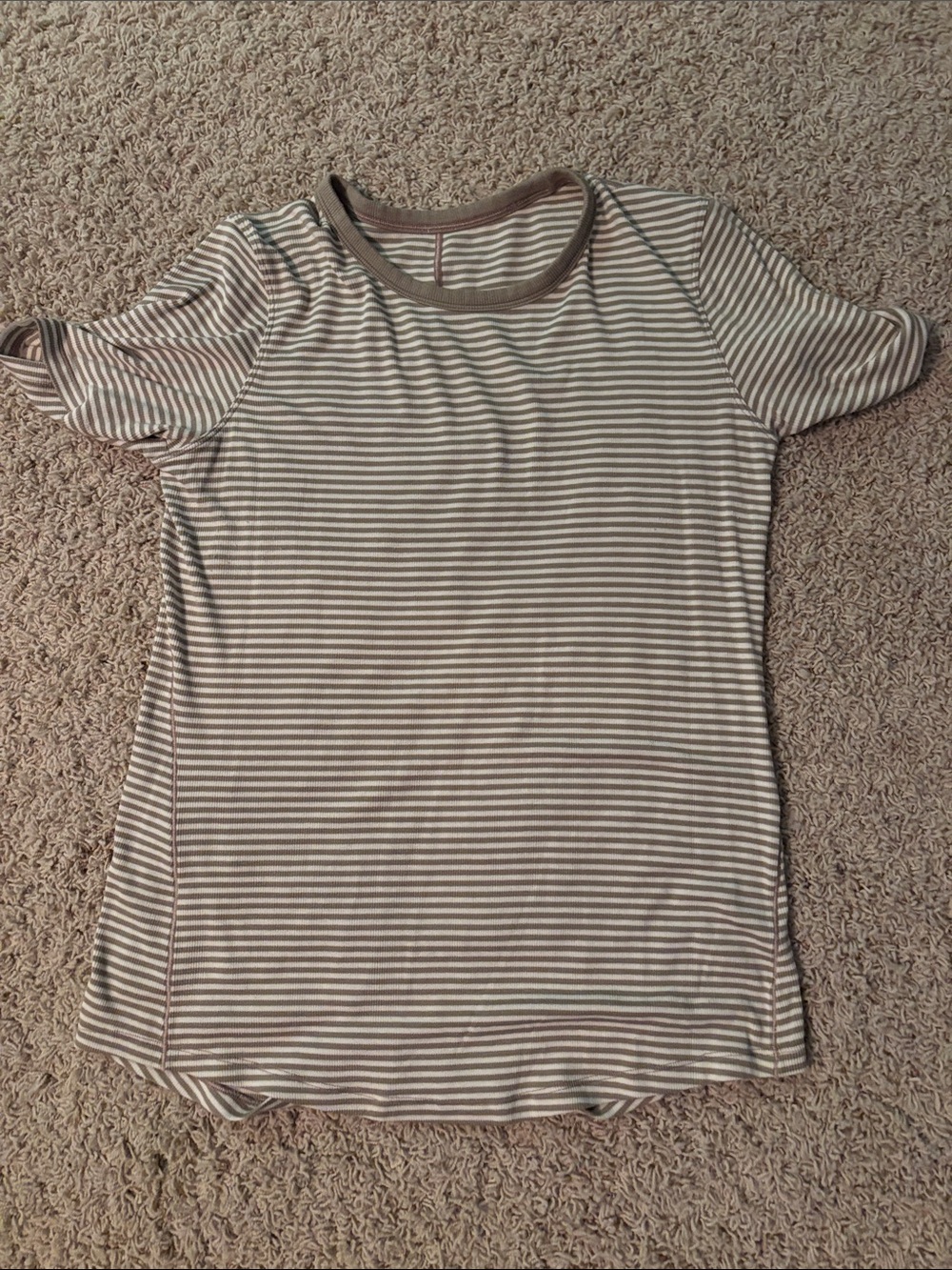 lululemon athletica Brown and Cream Striped Short-Sleeve Tee